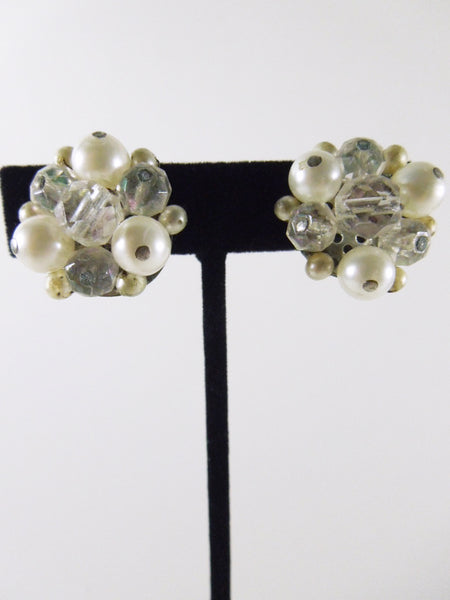 50s Beads and Faux Pearls Clip-on Earrings