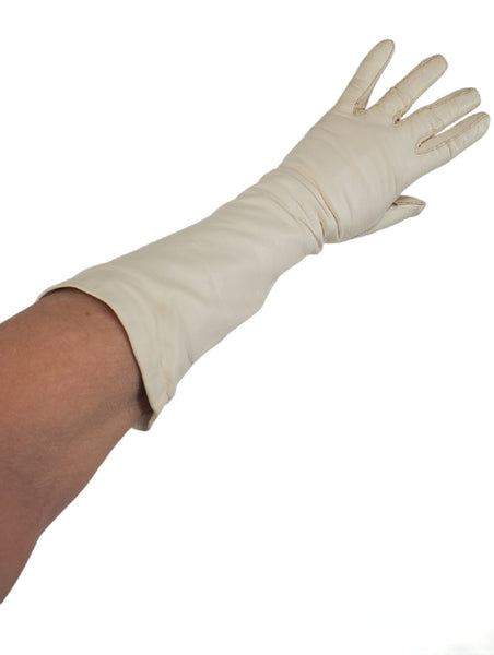 8-button length cream leather vintage gloves