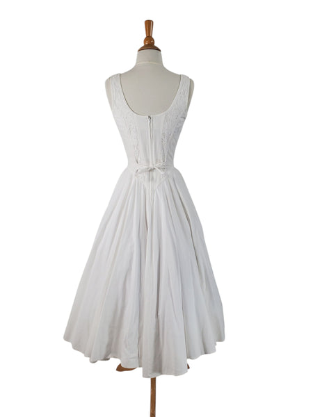 Back view of 80s Does 50s White Cotton Sundress
