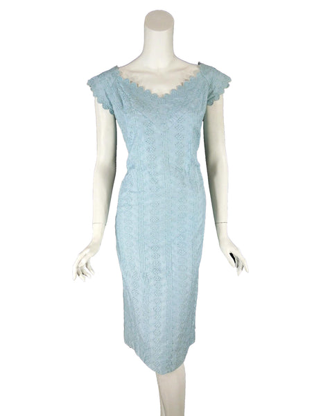 50s Light Blue Embroidered Dress - sm, med