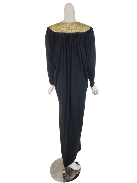 Robe Bill Tice Caftan Années 70 en Noir Qiana