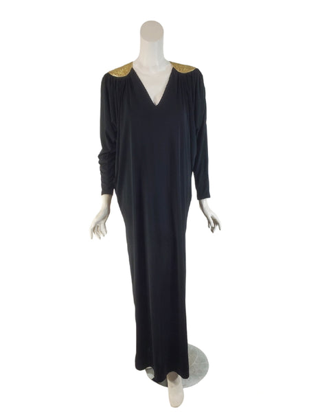 Robe Bill Tice Caftan Années 70 en Noir Qiana