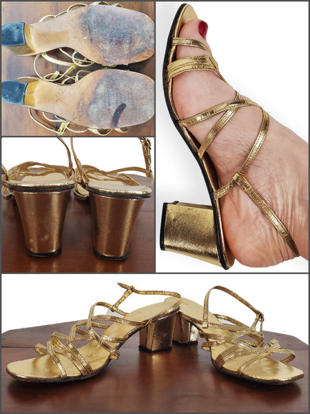 detail views of strappy 1960s mod sandals
