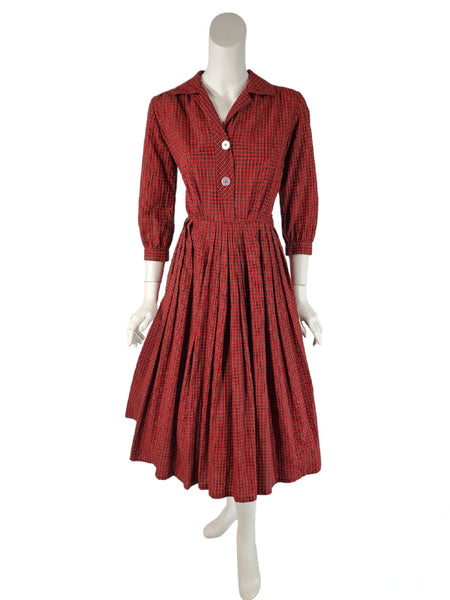 1950s George Hess Plaid Shirtwaist Dress