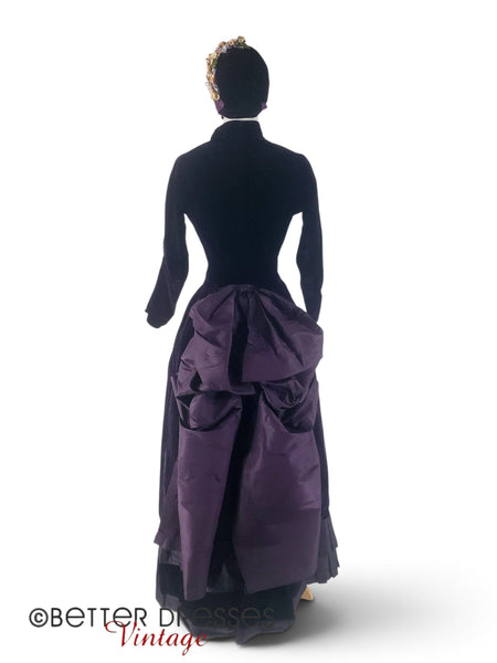 Purple bustle dress set, back view