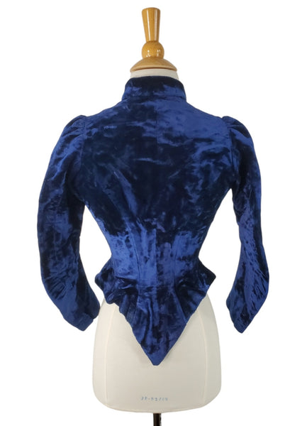 Antique Victorian Blue Velvet Corset Front Bodice