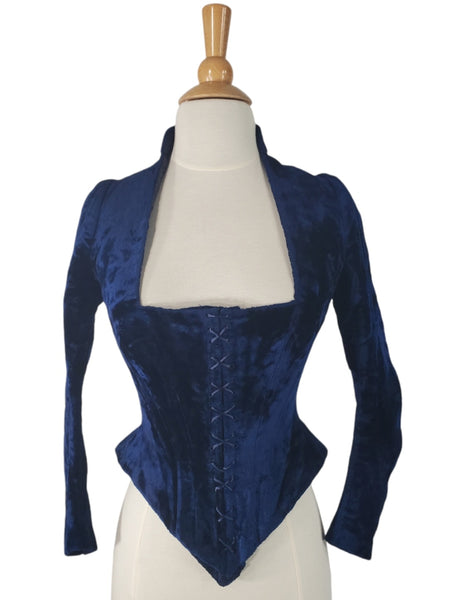Antique Victorian Blue Velvet Corset Front Bodice