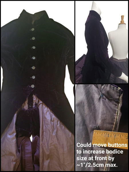 Purple bustle dress bodice details