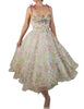 Vintage 50s watercolor print silk party dress AS IS - front view, moving
