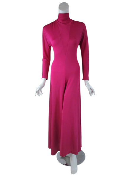 Fuchsia pink 70s jumpsuit front