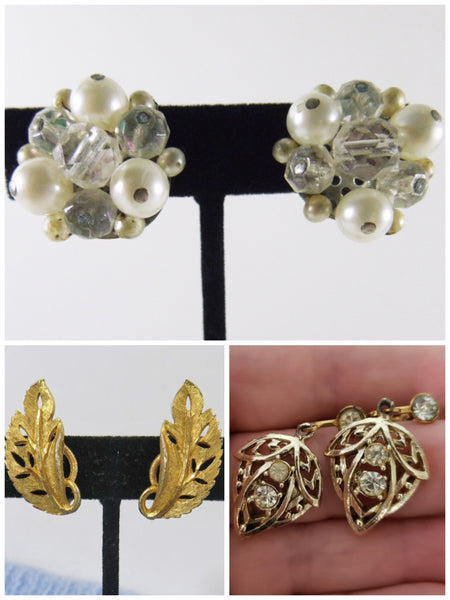 All 3 pairs of vintage clip-on earrings