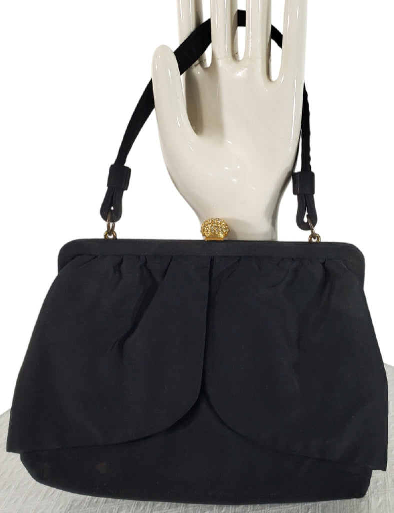 1950s Black Satin Frame Bag