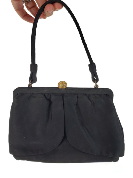 Vintage Black Satin Evening Purse