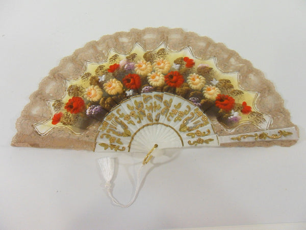 Éventail floral peint à la main des années 60