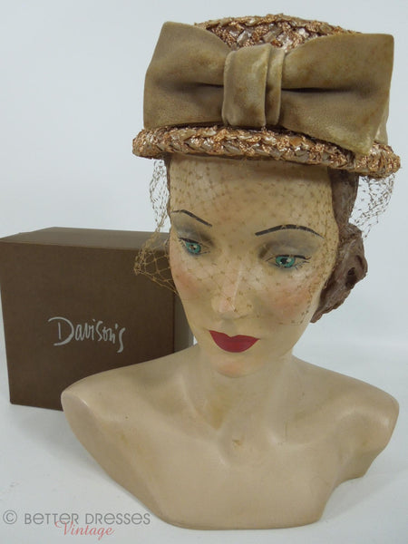 50s/60s Taupe Straw Veil Hat