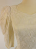 Vintage 80s Gunne Sax Cream Lace Party Dress Short Wedding Gown at Better Dresses Vintage. sleeve puff.