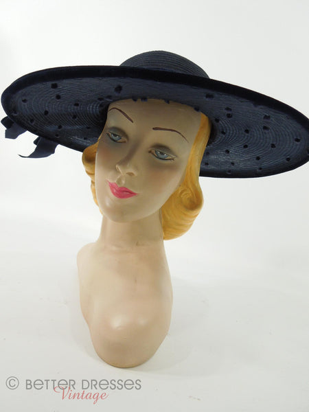1940s 1950s New Look Hat in Navy Blue