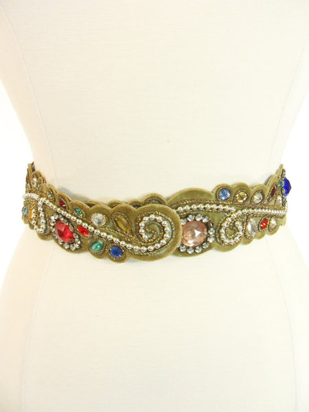 Vintage 40s 50s Jeweled Velvet Leather Belt at Better Dresses Vintage.