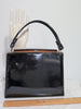Sac à main à cadre verni noir des années 50/60