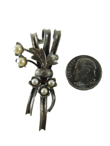 40s pearl and sterling brooch
