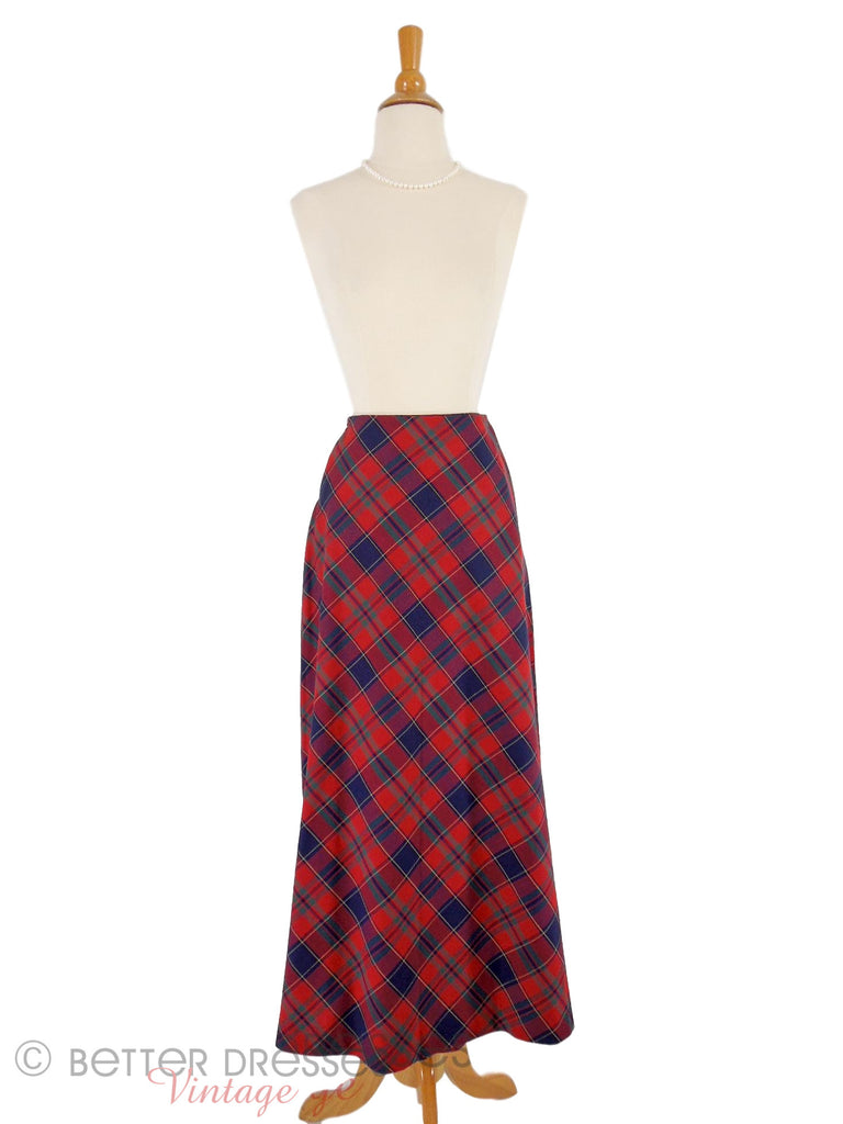 70s Red Plaid A-Line Midi Skirt