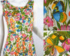 70s Bright Floral & Butterflies Maxi Dress