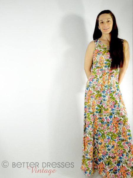 Robe Maxi Florale et Papillons Lumineux des Années 70