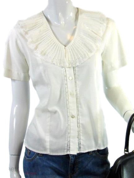 50s Portrait Collar Cream Cotton Blouse
