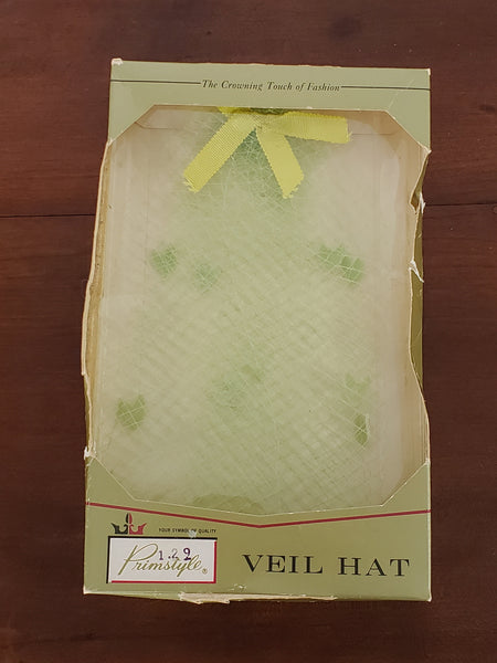 NOS 60s Lime Green Veil Hat in Original Box
