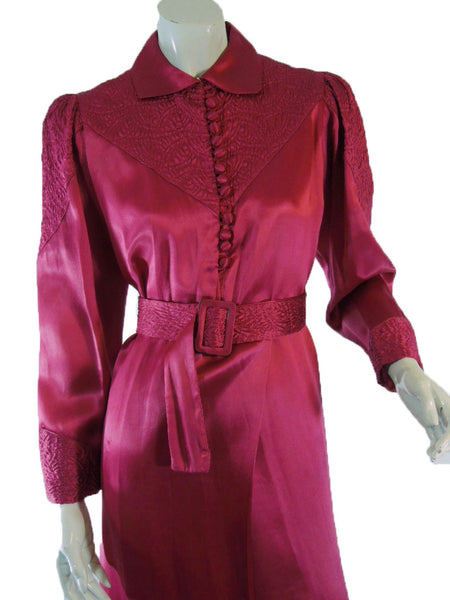 Robe de Chambre Années 30 en Soie Framboise