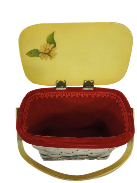 70s Basket Purse With Strawberries - open