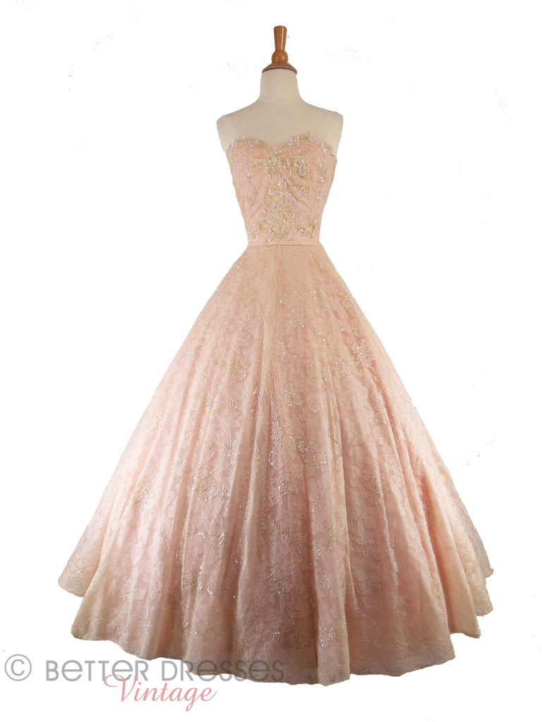 40s/50s Pink Chantilly Ball Gown - on white with hoop