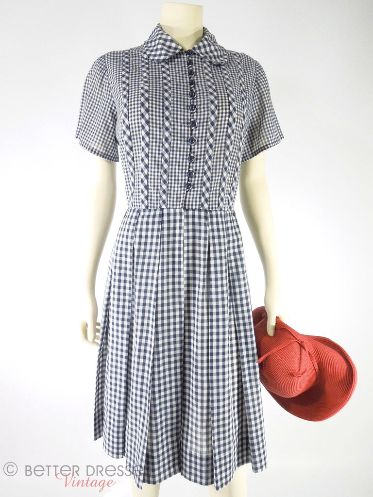 50/60s Navy Gingham Shirtwaist Day Dress at Better Dresses Vintage