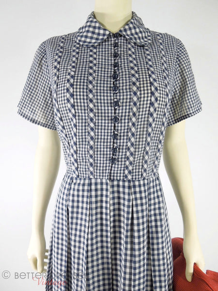 Robe de jour taille chemise à carreaux vichy marine des années 50/60