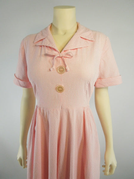 50s/60s Pink Seersucker Day Dress