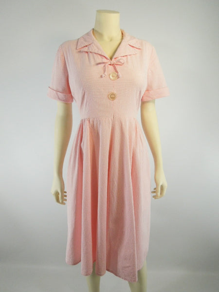 50s/60s Pink Seersucker Day Dress