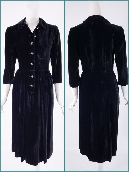40s Black Velvet Dress - no belt