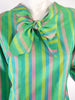Vintage 60s Thai silk green stripe shift dress at Better Dresses Vintage. close view
