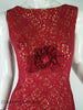 Cranberry red lace cocktail dress at Better Dresses Vintage. Close up.