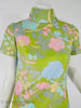 60s Bright Green Floral Hi-Neck Shift by Peck & Peck at Better Dresses Vintage. close up