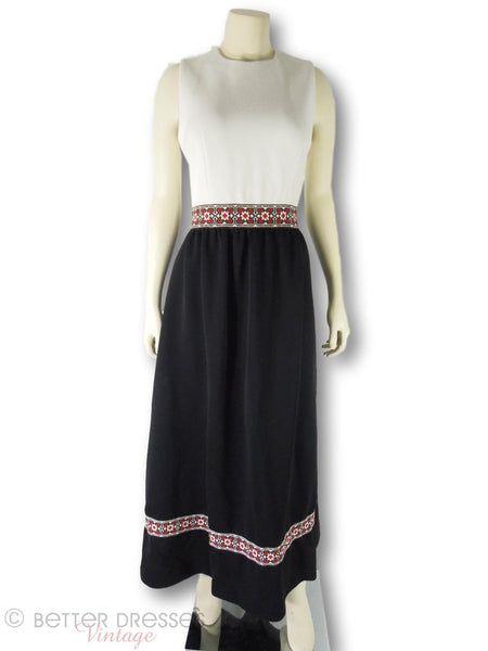 60s Black and White Ribbon Trim Maxi
