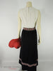 60s Maxi Hostess Dress in Black, White and Ethnic Ribbon by Ayres Unlimited at Better Dresses Vintage. Back.