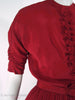 40s red rayon ruffle front dress at Better Dresses Vintage - sleeve and bodice close up