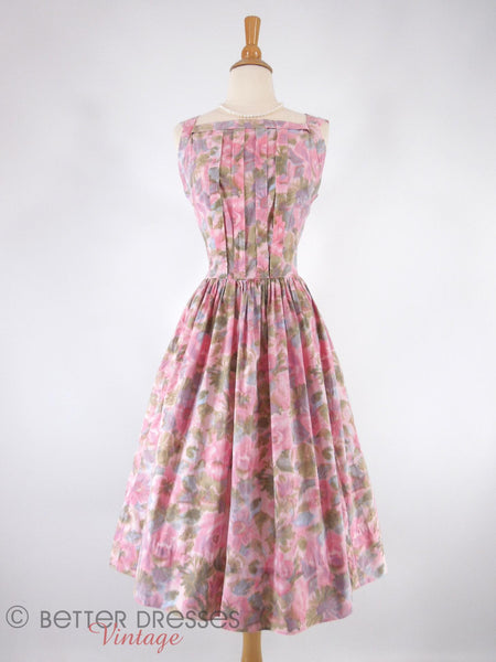 50s/60s Full-Skirted Floral Dress - front