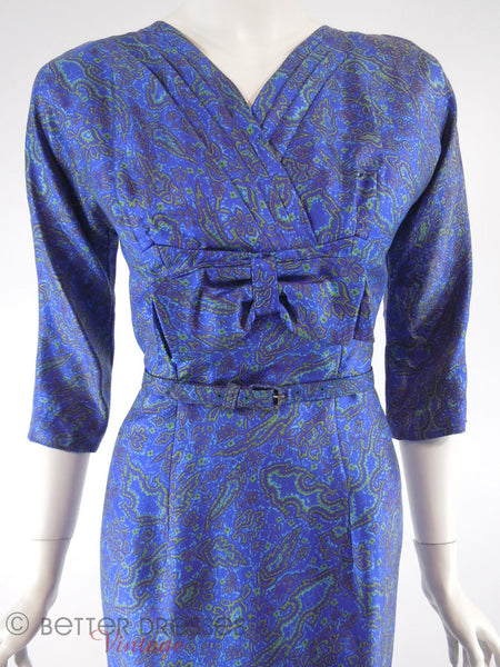 50s/60s Blue Silk Dress - close