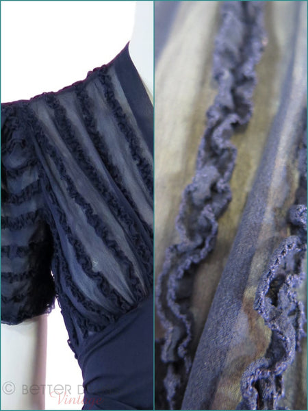 30s/40s Navy Dress - ruffle detail