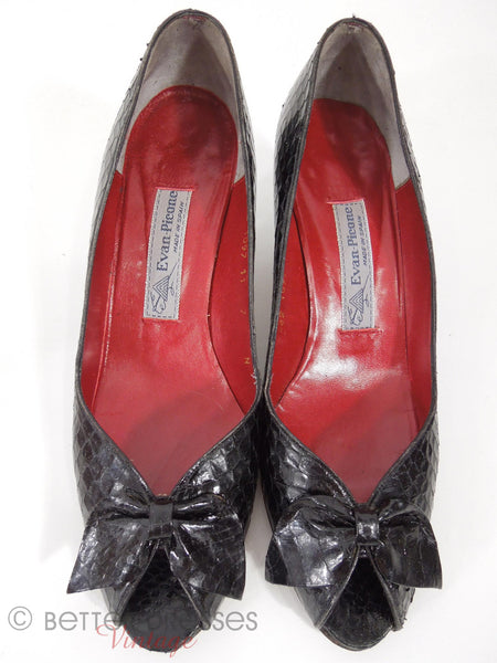 80s Evan-Picone Black Snakeskin Shoes - top view