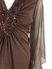 70s Coffee Brown Sequined V-Neck Maxi Dress - details