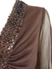 70s Coffee Brown Sequined V-Neck Maxi Dress - fabric textures