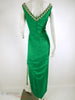 60s Kelly Green Satin Beaded Gown
